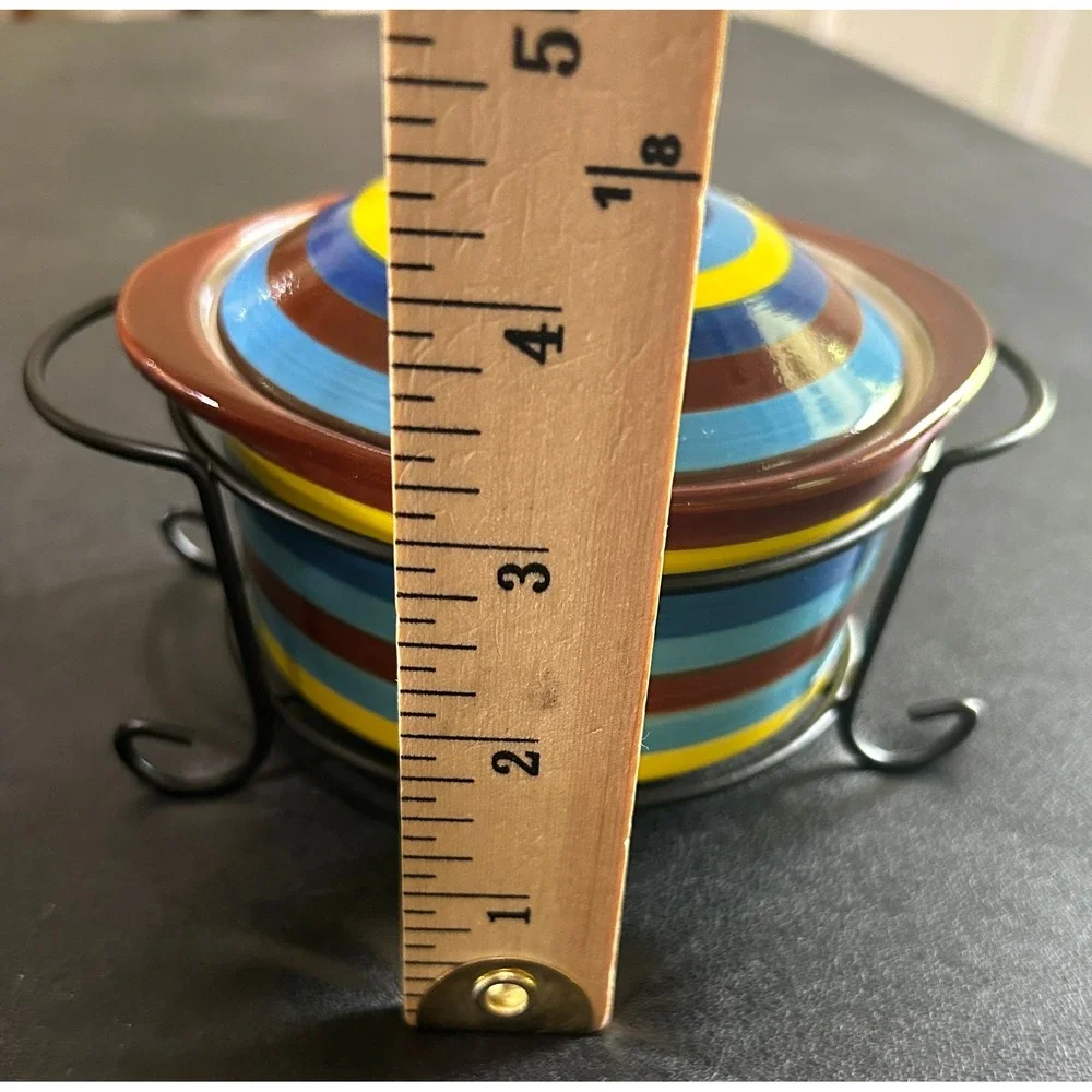 Temptations Mini Casserole Dishes SET/2 Striped Floral Lids & Wire Racks 9 oz‎